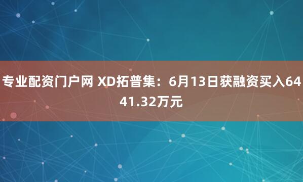 专业配资门户网 XD拓普集：6月13日获融资买入6441.32万元